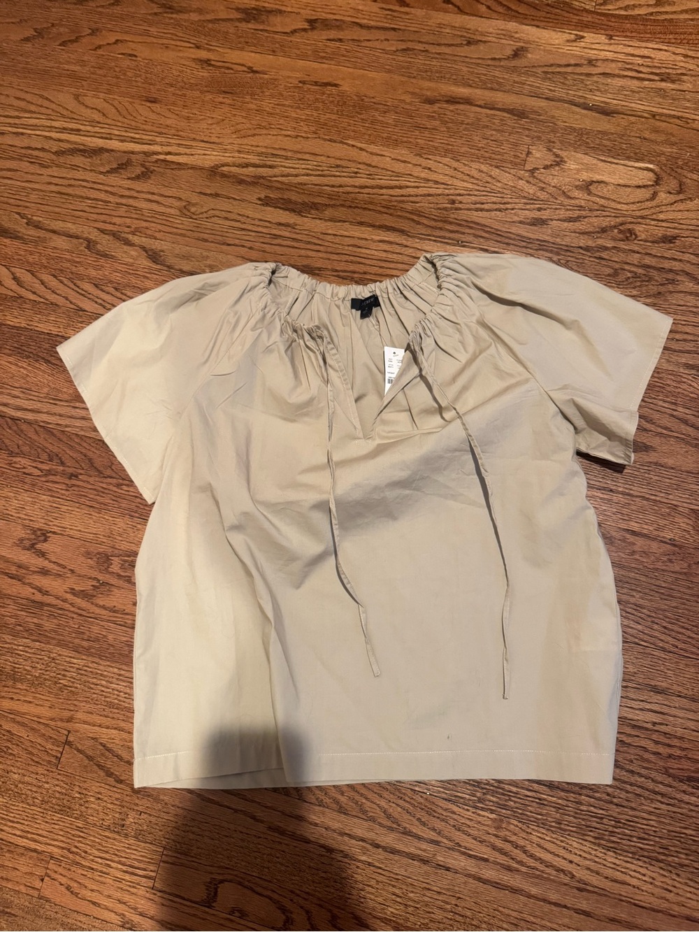 J. Crew Beige Short-Sleeve Drawstring Neck Blouse